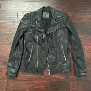 Mens ALLSAINTS Kushiro Black Leather Biker Jacket XS